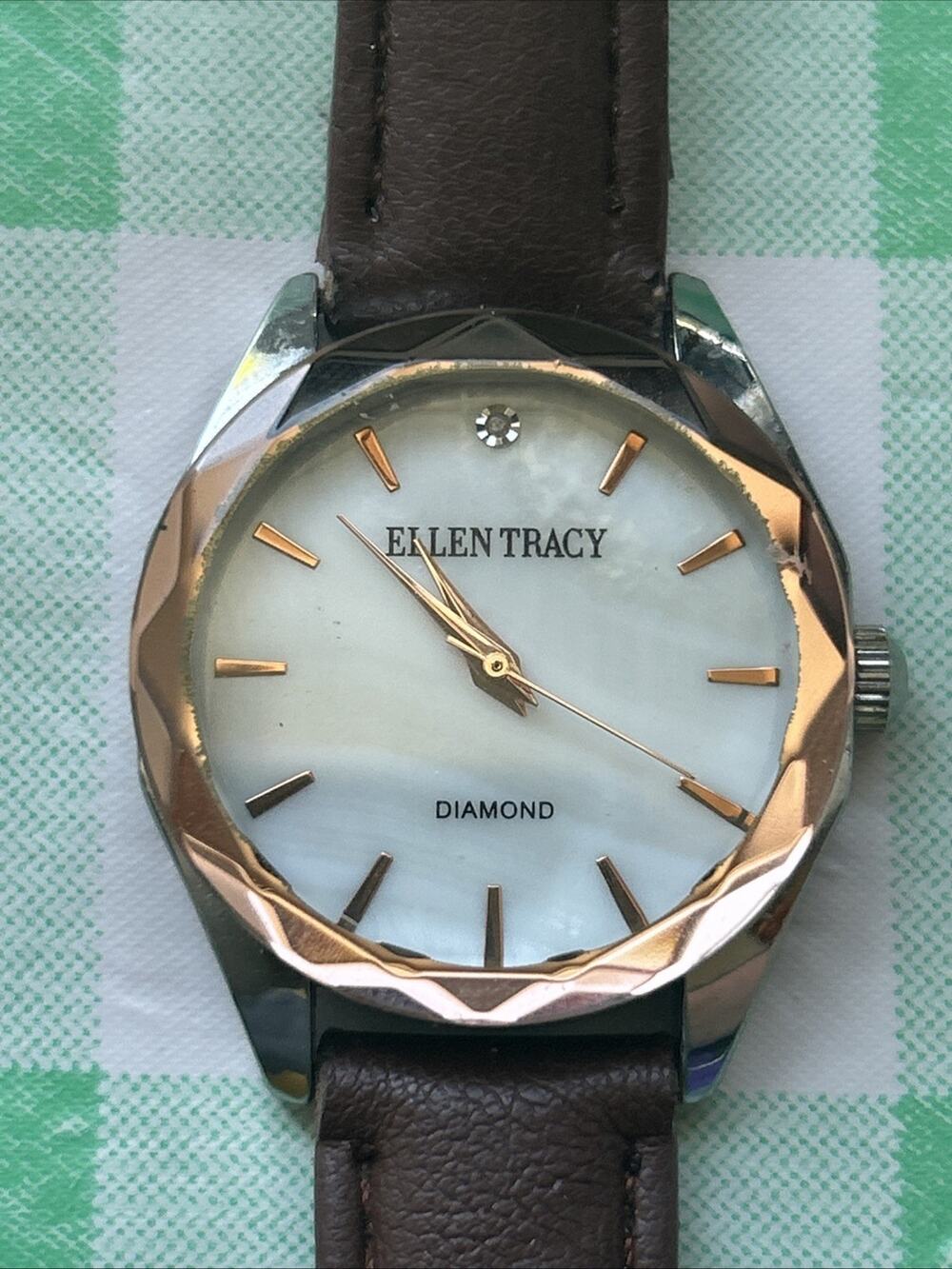 Ellen Tracy Silver Tone Brown Band Women’s Quartz Watch